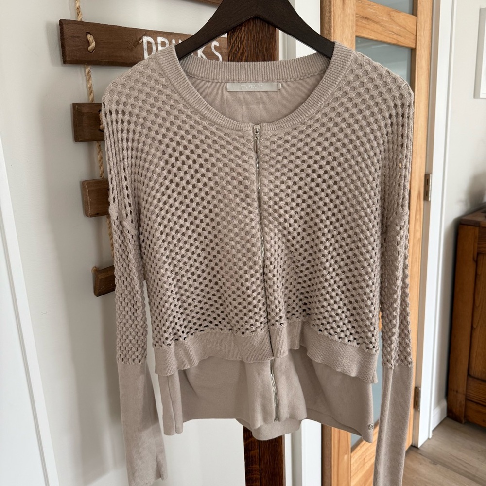 One Grey‎ Day Cashmere Blend Zip Knit Cardigan Sweater Beige Women's Medium EUC
